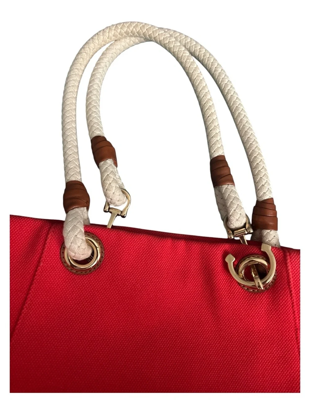 MICHAEL KORS MARINA MANDARIN RED CANVAS CONVERTIBLE PURSE,HAND+GRAB BAG